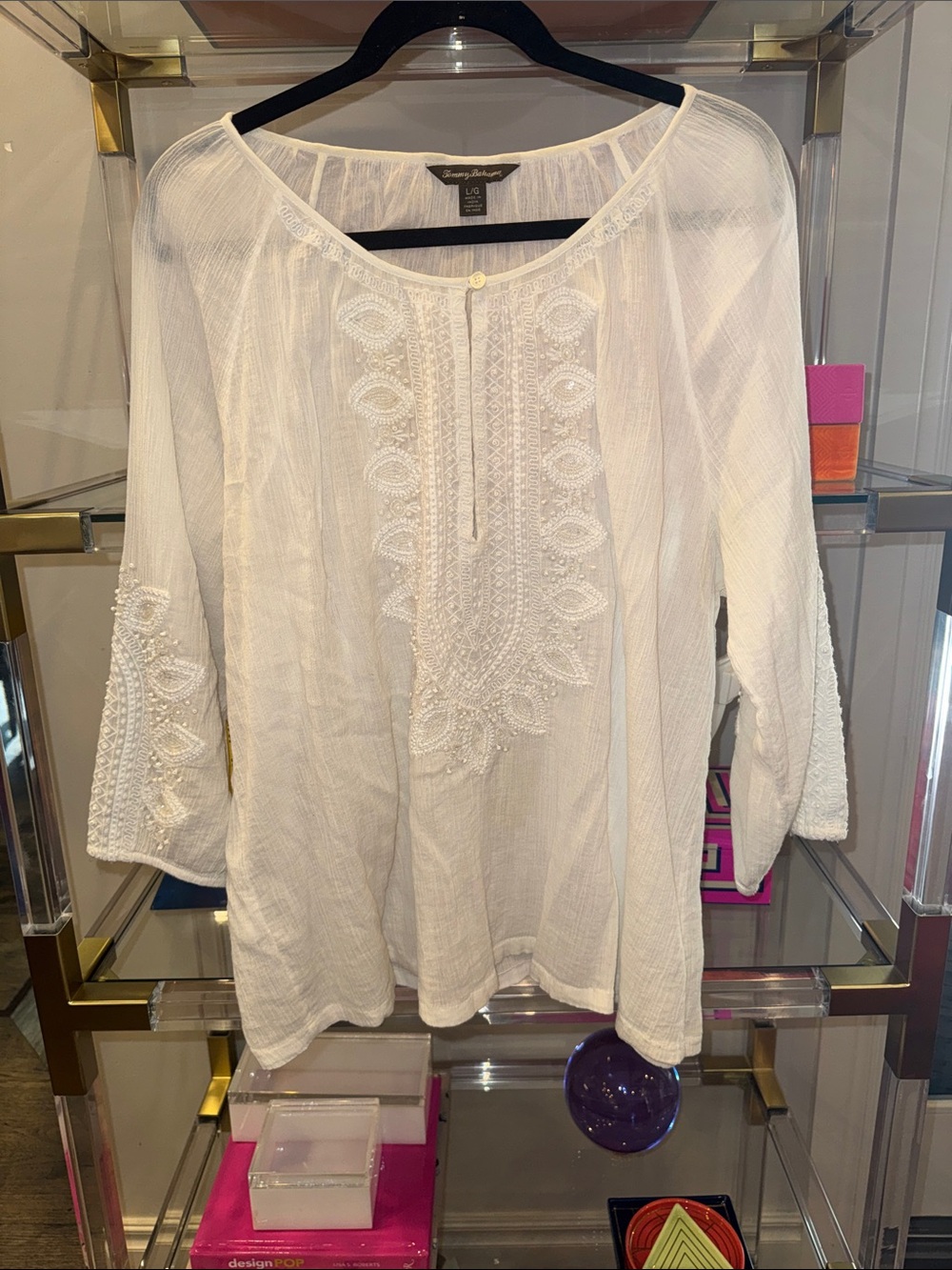 Tommy Bahama White Embroidered Boho Tunic